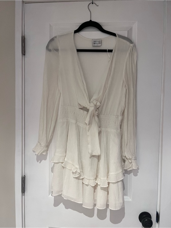 Hello Molly Dresses & Skirts - Hello Molly Cream Long-Sleeve Tie-Front Ruffled Mini Dress
